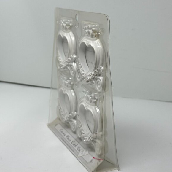 Crown Place Card Holders Heart Design Set Of 4 White Wedding Elegant Tea Party - Picture 4 of 14